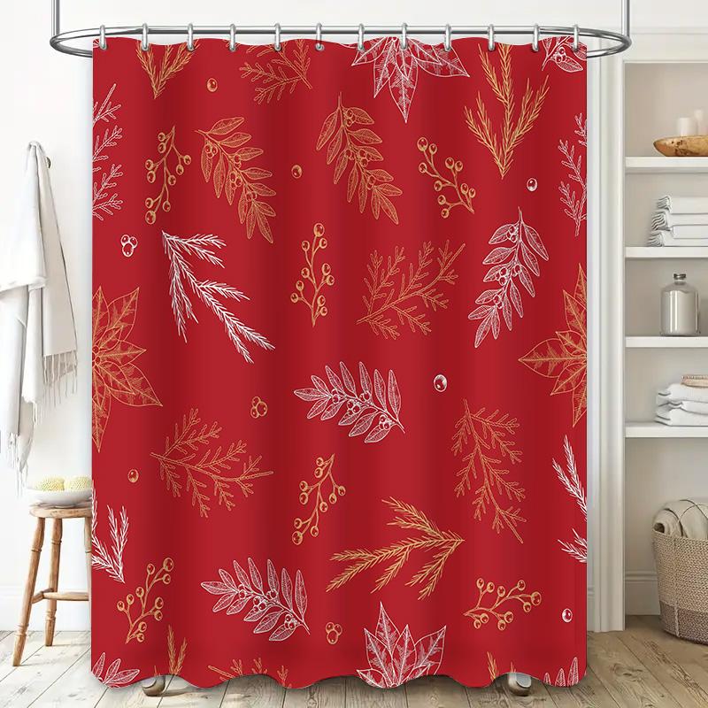 Luxury Christmas Shower Curtain Floral Print Home Decoration Waterproof Red Bath Mat Set Decoration for Bathroom Red/Floral Desi