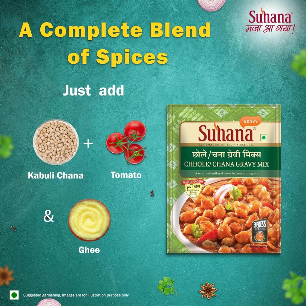 Suhana Chhole Chana Miscela di Spezie 50 g Confezione da 4 Curry Masala Indiano del Nord Istantaneo Mix Facile da Cucinare Salsa in Stile Ristorante