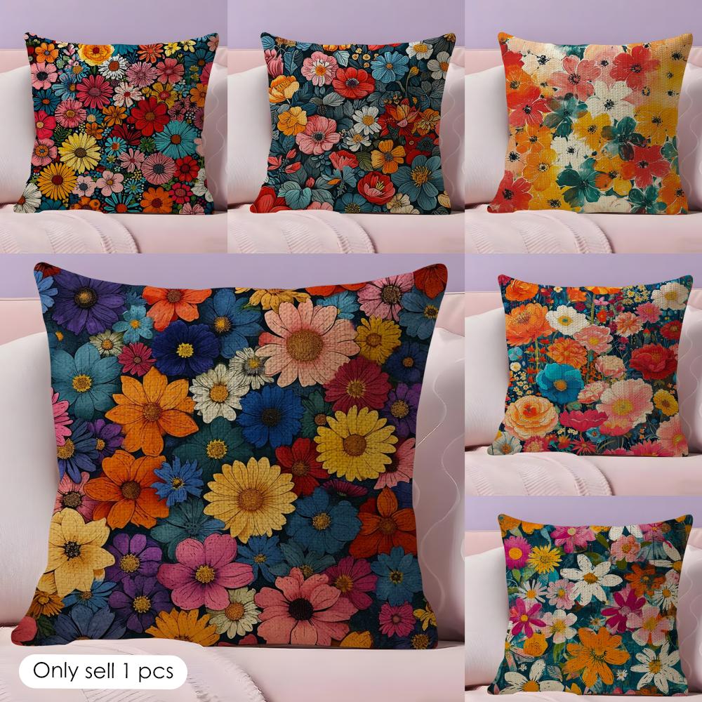 Art Classic Floral Pattern Cushion Cover Durable Hypoallergenic Organic Linen Short Pillow Cover Washable