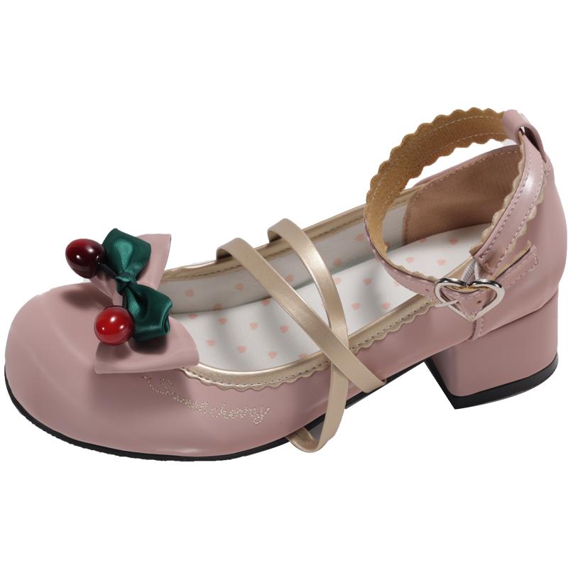 Fashion Vintage Cute Bow French Block Heel Shallow Single Shoes Summer Fashion Round Toe One Strap Versatile Non-Slip Mary Jane Shoes