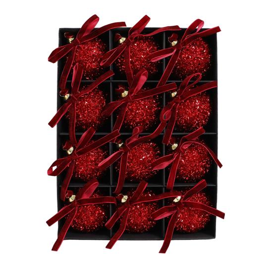 Glitter Christmas Balls Ornament Sparkly Shatterproof Tinsel Balls with Bow Sequin Hanging Ball Xmas Tree Decoration for Xmas Wedding Indoor