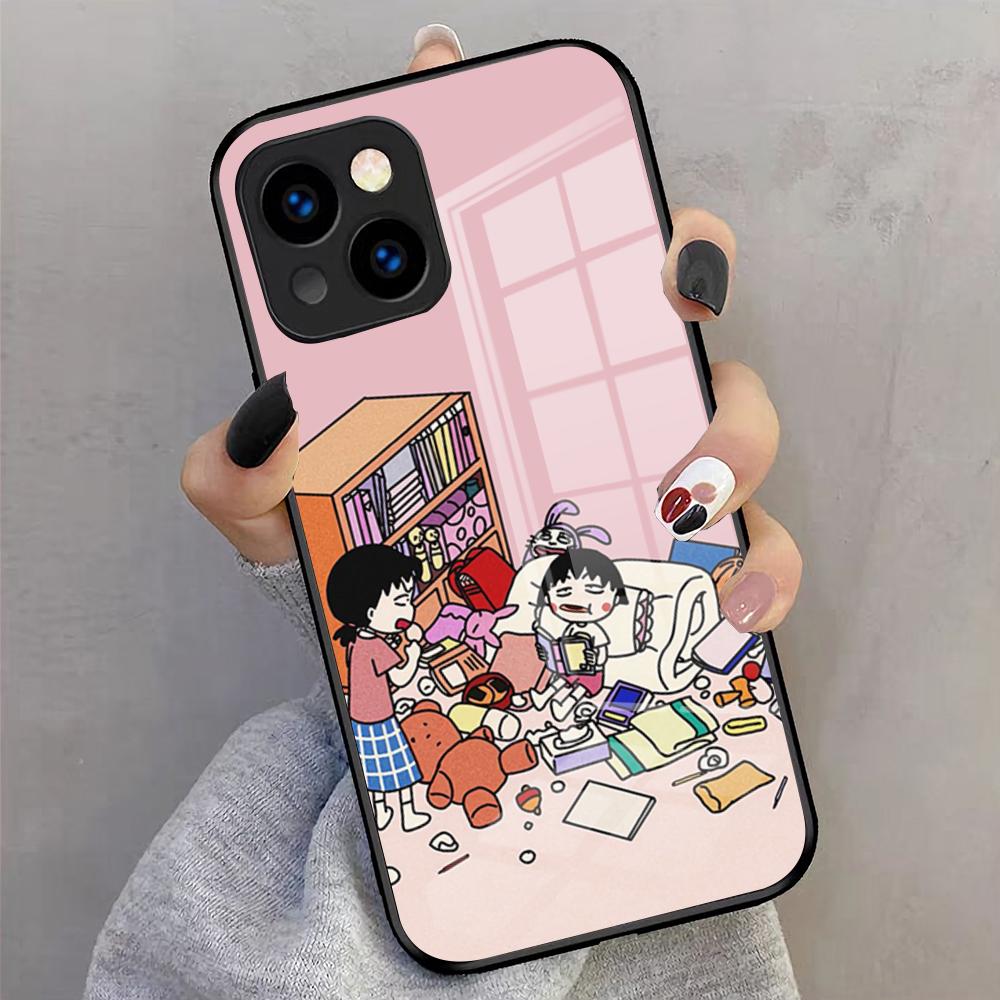 Anime Maruko-chan Phone Case For IPhone 17 Pro Max 16 15 14 Pro Max 13 11 X Xs Xr 8 7Plus Glass Cover