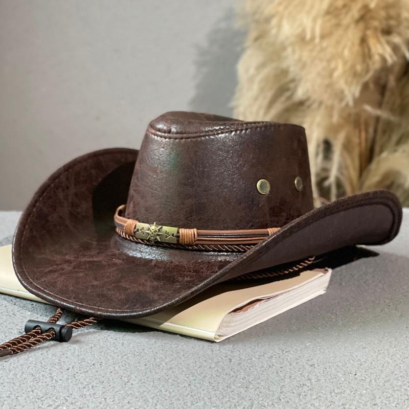 Läder retro etnisk stil västerländsk denimhatt herr- och damfyra säsonger utomhus solskydd tibetansk dödskallebälte jazzhatt