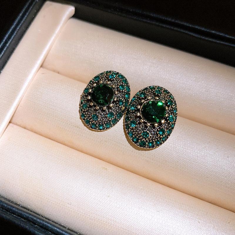 

Vintage Green Rhinestone Stud Earrings Temperament Simple Geometric Round Women s Earring Dainty New Trendy Party Ear Zircon зелёный
