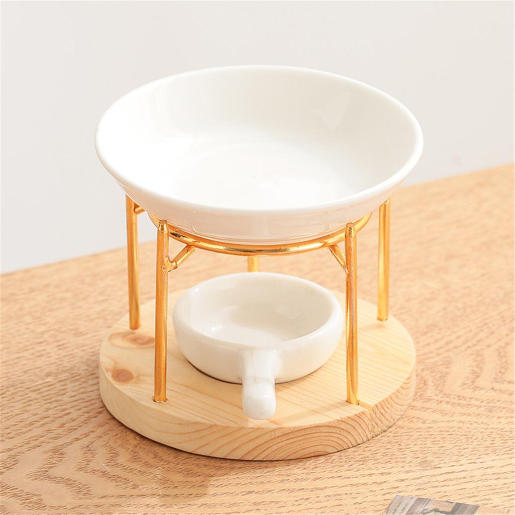 Ceramics Tealight Wax Warmer Essential Oil Burners Heater with Wood Stand Candleholder Aromas Lamp Stove for Meditations