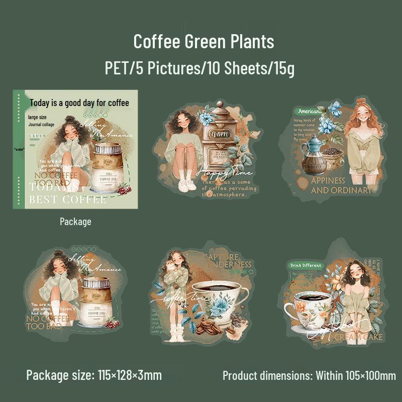 Plus Size Coffee Series Stickers by Ketchup Girl: 10 Sheets with 6 Style Options, Coffee Theme Collection