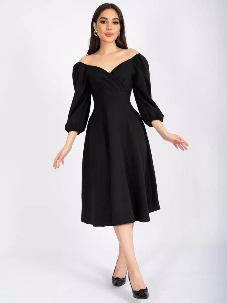 Spring V-Neck Waist-Cinching Puff Sleeve Dress with Pockets for Women