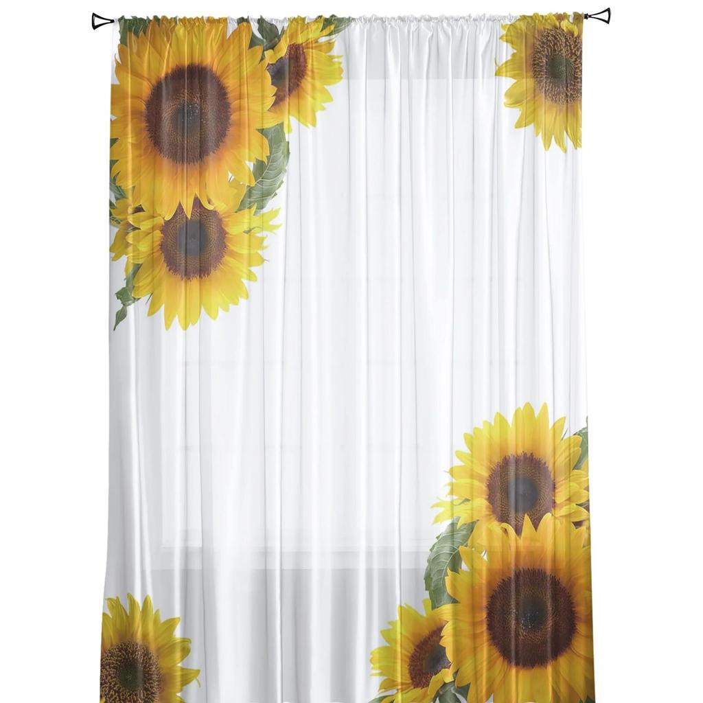 Sonnenblume Blume weiß Tüll Vorhänge für Wohnzimmer Schlafzimmer Dekor Chiffon Sheer Voile Küche Fenster Vorhang