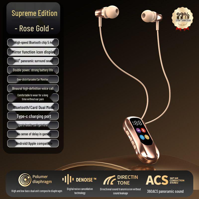 

S30 K-song Clip-on Bluetooth Headset: 2025 Edition with Color Screen, High Sound Quality, and Long Battery Life. золотий