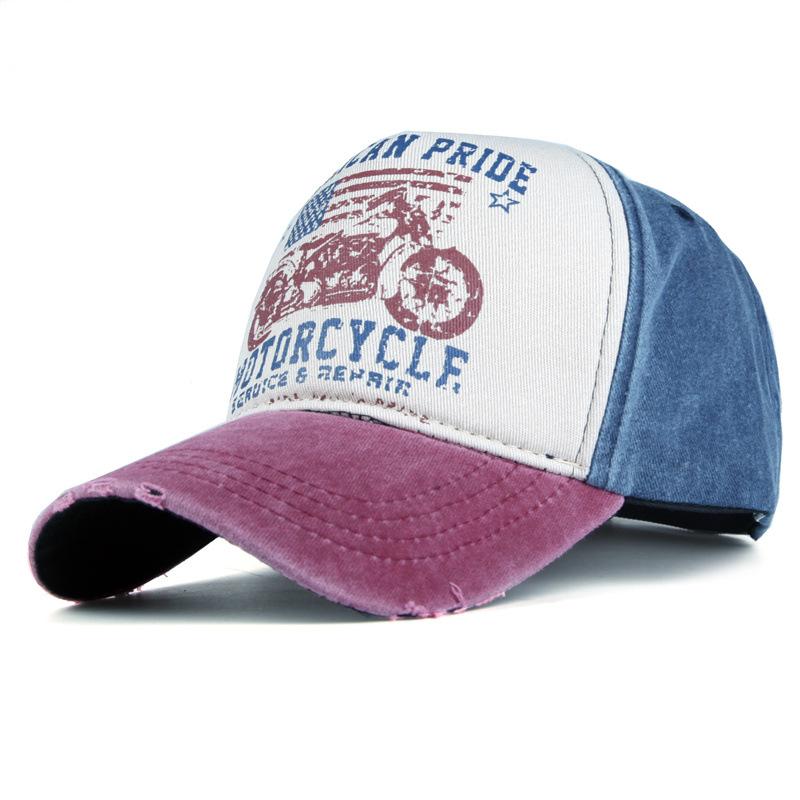 Cotton Five-piece Printing Motorcycle Baseball Cap Truck Cap Made Old Washed Hat Outdoor Visor Hot