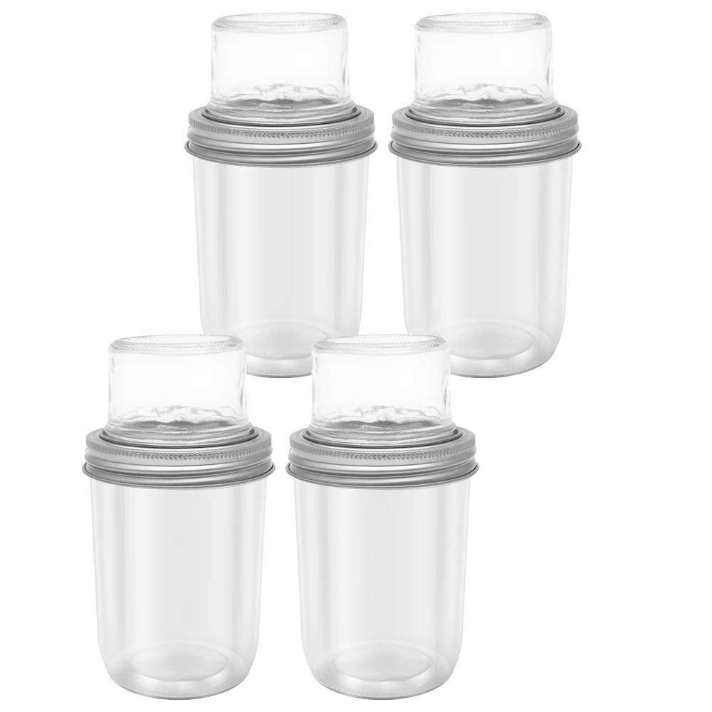 2/4 Pcs Clear Glass Overnight Oats food Storage Container with Lid Leakproof Oats Fruit Salad Sealed Jar Portable Breakfast Cups
