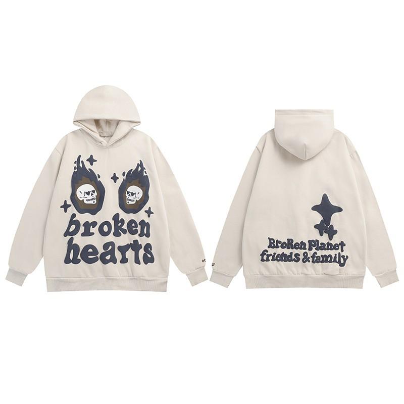 Broken Planet Graphic Print Hoodie Loose Fit Hip Hop Streetwear Teens Casual Winter Sweatshirt