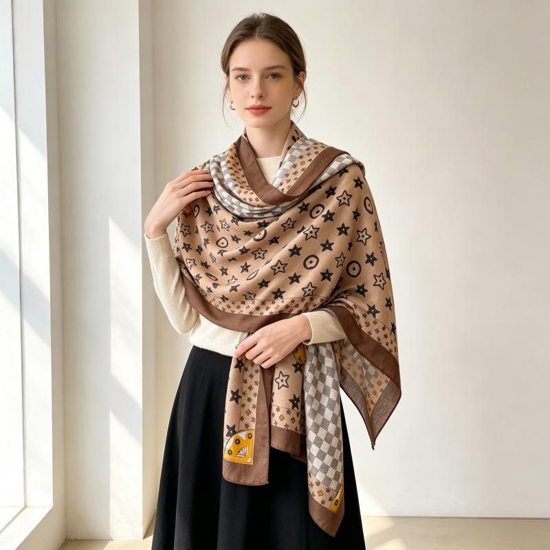 Winter warm silk scarf women's dual-purpose scarf high-end feeling spring and autumn versatile cotton and linen sunscreen shawl foreign style fashion