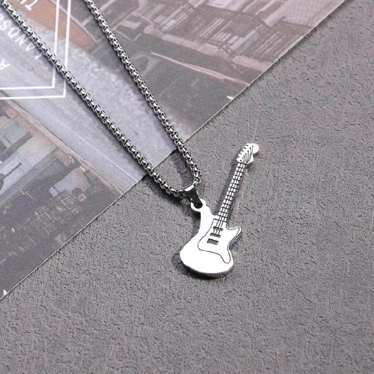 Street Mini Rock Music Guitar Pendant Fashion Titanium Steel Necklace Jewelry
