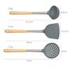 Silicone Kitchenware Set with Stainless Steel Wooden Handle Non-Stick Colander Spatula Soup Spoon Cooking Kitchen Utensils Set