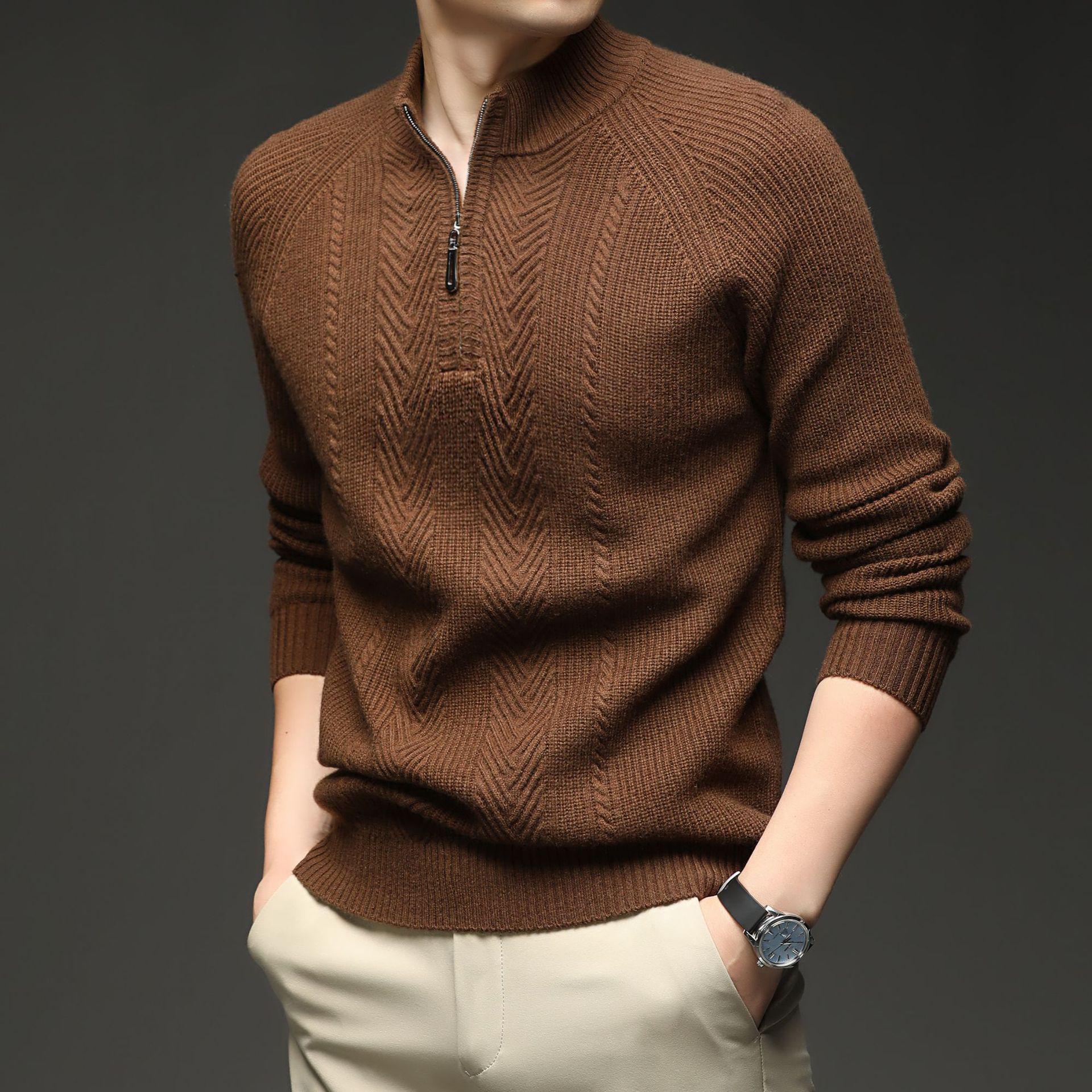 2025 Thickened Men s Half-High Collar Zipper Jacquard Wool Sweater M