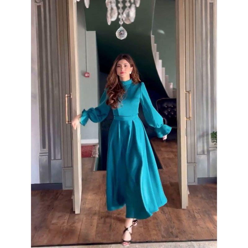 Elegant Ruffle Party Dress French Style Elegance Ruffles Long Sleeves Stand Collar High Waist Dress
