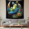 "Colorful Rhino with Floral and Capitol Art" Patterned Tapestry Decorative Wall Hanging, Home Bedroom Living Room Decor