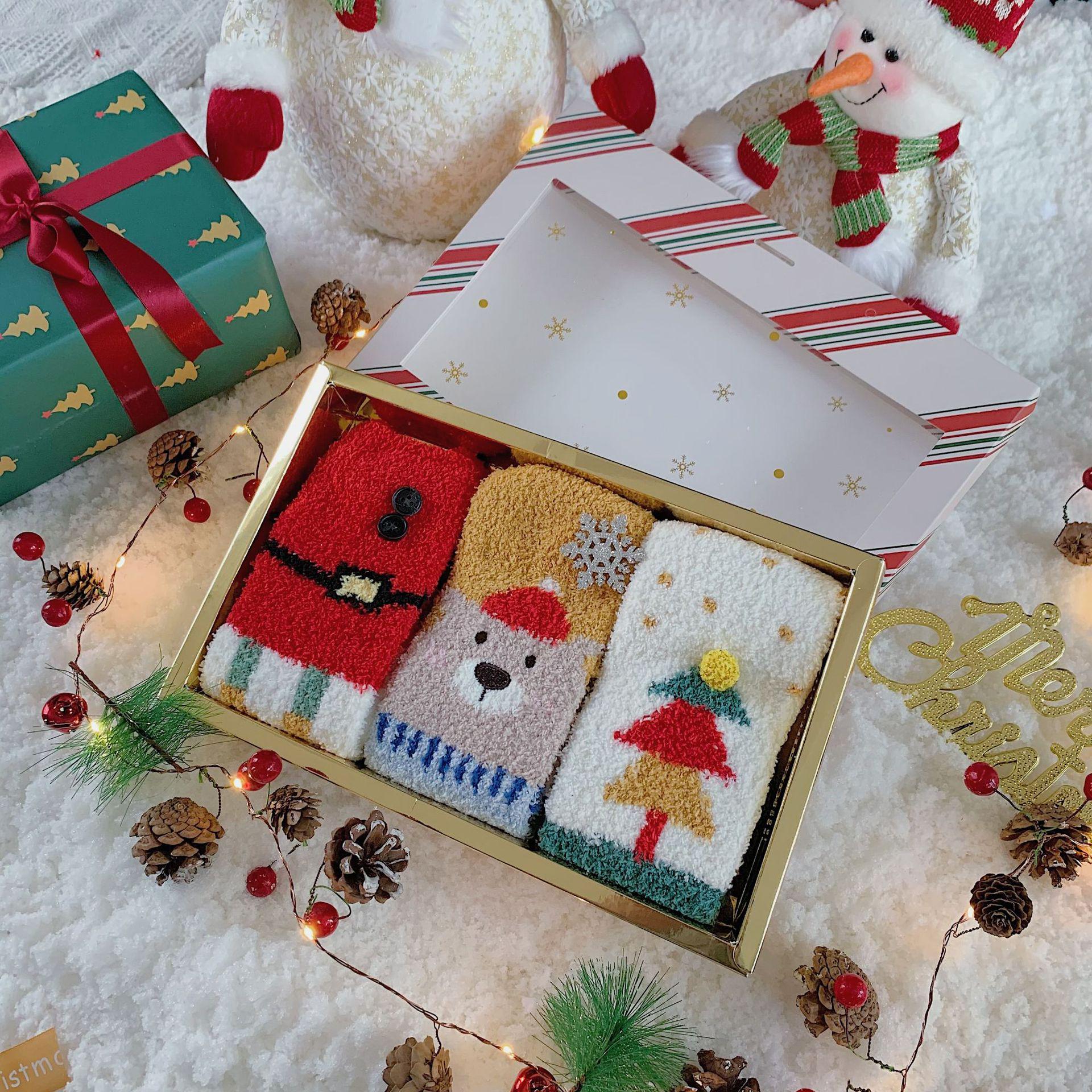 

Женские праздничные носки из кораллового флиса в подарочной коробке - Рождественские и Хэллоуинские зимние носки для сна One Size