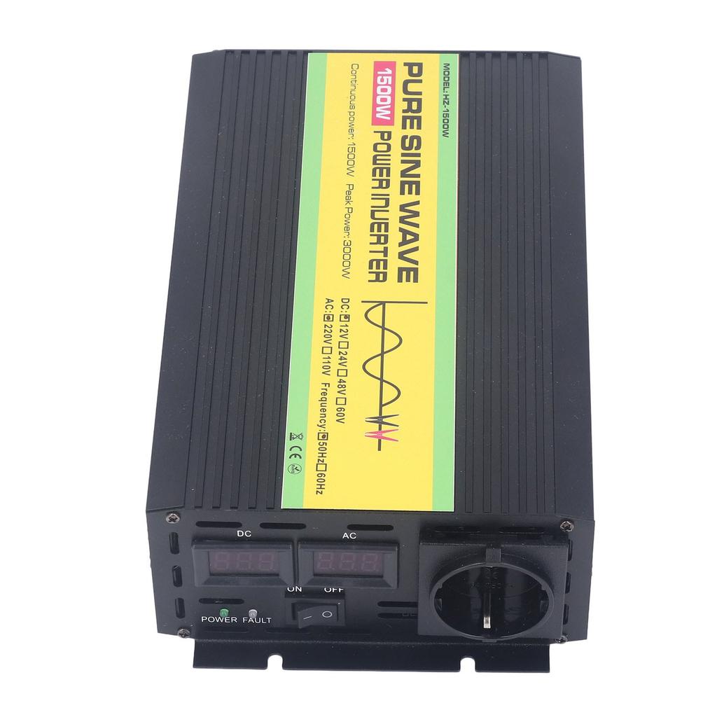 1500W Pure Sine Wave Power Inverter DC 12V To AC 220V Peak Power 3000W with LCD Single Digital Display