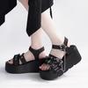 Fashion Women Fashion Buckle Platform Sandals Chain Decor Gothic Summer Shoes Women Thick Bottom Wedge Heel Sandals Sandalias De Mujer
