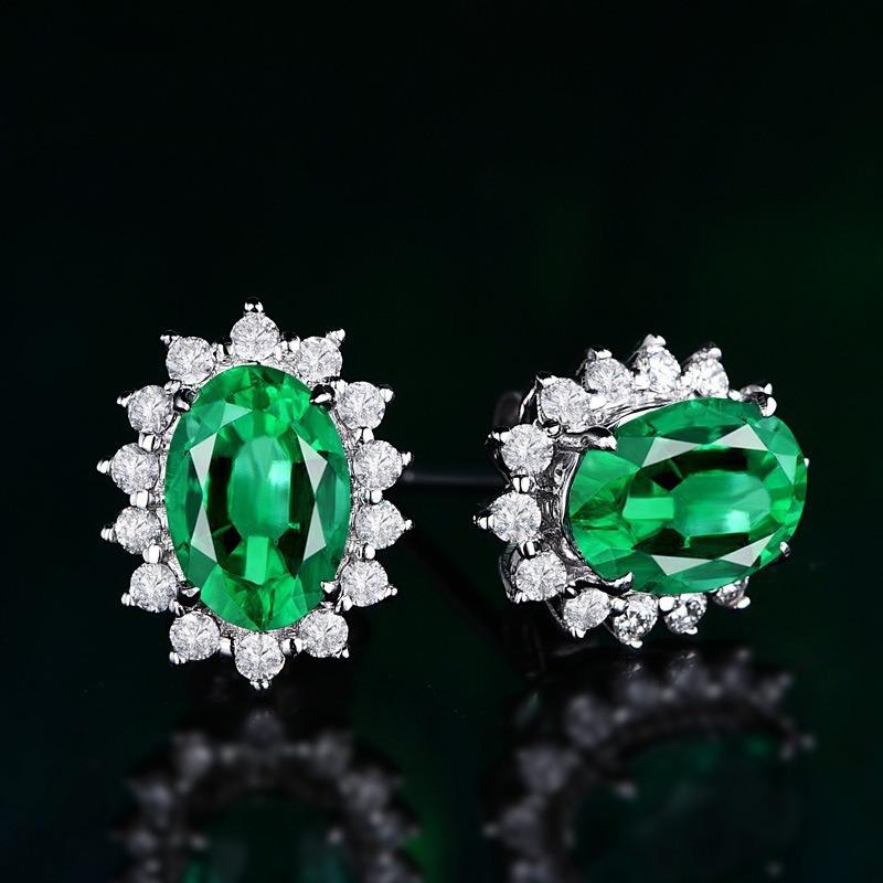 Sri Lanka Royal Synthetic Sapphire Earrings Women's Diamond Amethyst Colored Gemstone Princess Diana Flower Stud Earrings