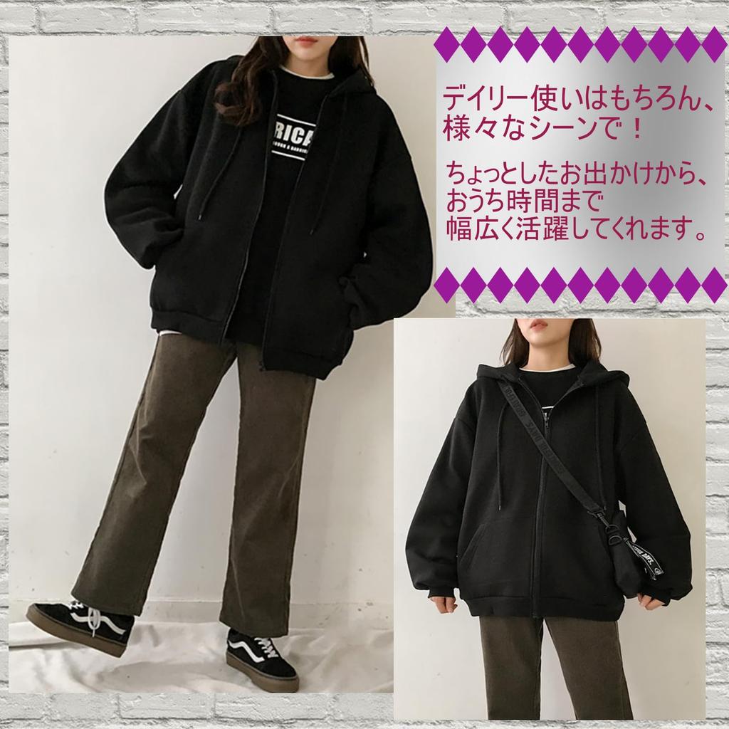 Ririka Basic Casual Fit Size Women's Zip-Up Hoodie, Oversized, Fleece-Lined, Gray/Black, (Black, M)