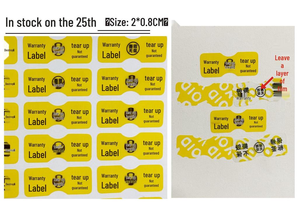 Tear-Resistant Anti-Tamper Warranty Seal & Anti-Theft Fragile Label Sticker