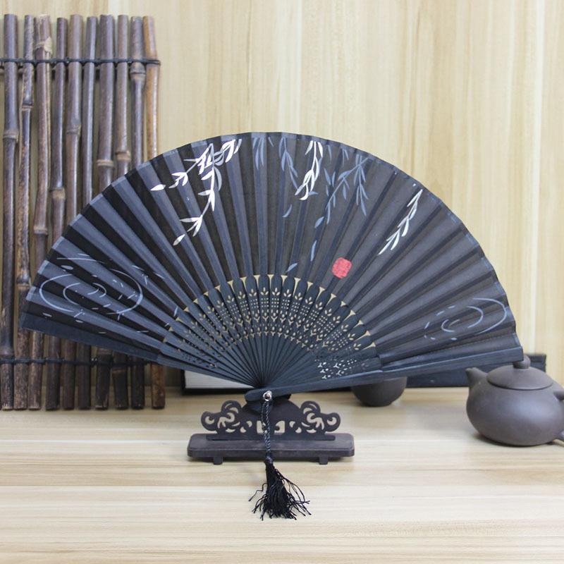 Hand Folding Fan BambooSilk Chinese Fan Hand Women Black Fan Summer Female Dance Hand Folding Fan Party Gift Hand Fans For Women