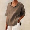 QICED Women's Fashion Casual Solid Color Print Short Sleeve V Neck Blouses & Shirts