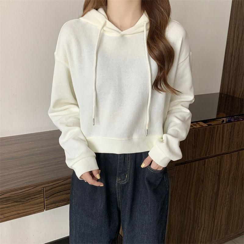Hoodies Women Autumn Students Leisure Cropped Baggy Chic Young Simple Sporty Harajuku Vintage Hooded Sweatshirt Streetwear Daily