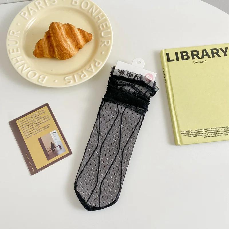 

Носки с оборками женские летние ультратонкие прозрачные однотонные свободные длинные носки JK Lolita Sweet Girls милые сетчатые кружевные носки EUR 34-39 чёрный