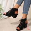 2025 Summer  New Fashion Lace Up Women's Peep Heeled Shoes Sexy Dress Party  Shoes for Pumps