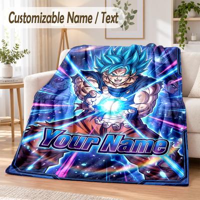 Manta de Franela Personalizada con Nombre de Dragon Ball Suave y Cálida para Sofá, Cama, Uso en Interiores del Hogar