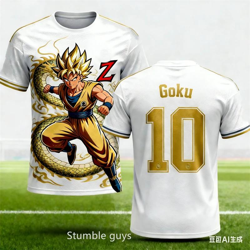 Dragon Ball Son Goku #10  Stripe Soccer Jersey, Anime Football Graphic Sport Tee for  Kids, Quick Dry Breathable Top
