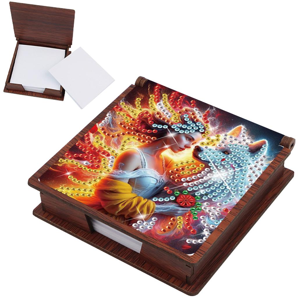 Wooden DIY Memo Paper Storage Box Diamond Art with 160 Papers Diamond Painting Memo Pad for Home Office and School Supplies