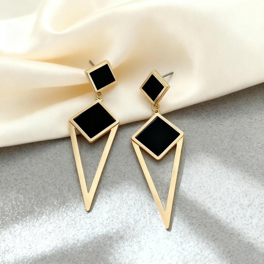 Rhombus Earrings New Trendy Temperament Long Earrings Korean Simple Earrings Women