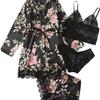 GMXIA Ladies' Pajama Four-piece Set, Lingerie, Large-sized Home Wear, Lace Pajama Sets