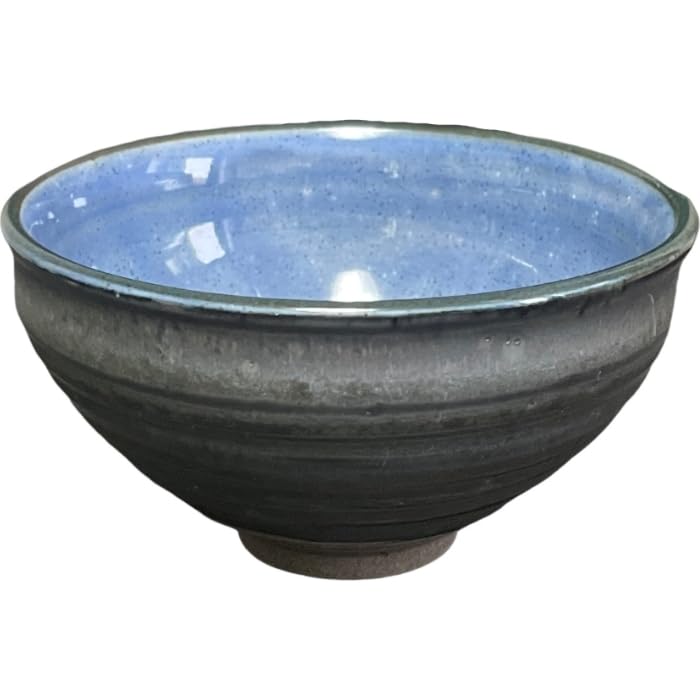 Ale-net Matcha Bowl, W12.4 x D12.4 x H7cm, Blue Glaze with Black Paint, Kyoto Style, Mino Ware, Made in Japan