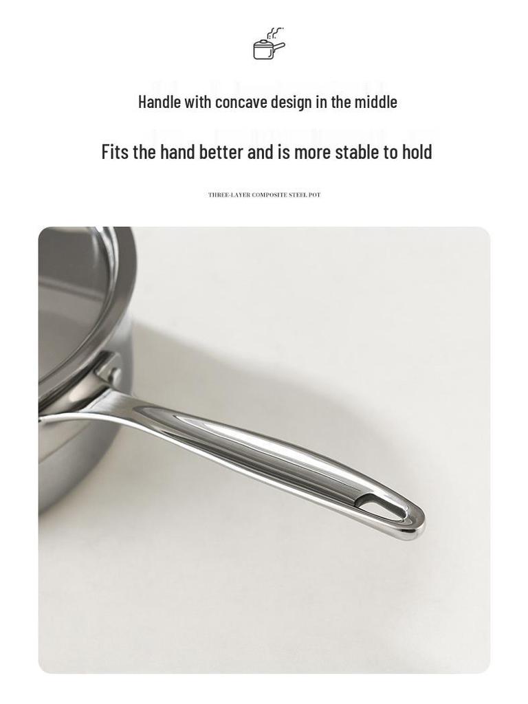 304 Stainless Steel Three-Ply Saucepan with Single Handle for Induction, Ideal for Baby Food, Noodles, and Household Cooking.