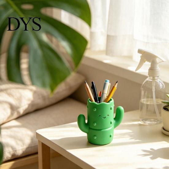 Cute Makeup Brush Cup Cactus Shape Pen Holder, 3D Printed Pencil Organizer, Desktop Office Supplies Organizer Storage Tube, for Brushes And