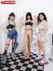 Girls' Sequin Tassel Jazz Dance Outfit - Mesh Long Sleeve & Pants Set for Street & Performance