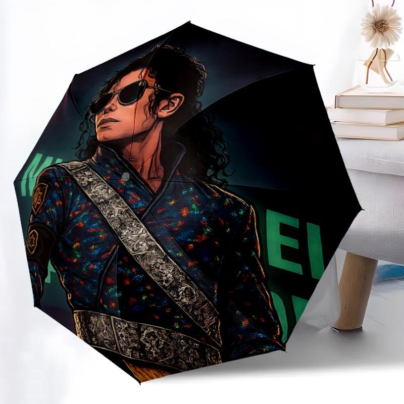 1pc Michael Jackson Automatic Folding Umbrella - Compact 8-Rib Design, Durable Plastic & Iron,  F104016
