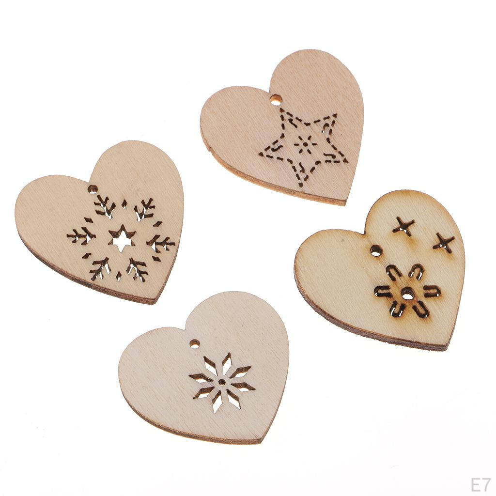 50 Piece Heart Shape Engraving Wooden Christmas Party Ornament Gift Tags Label Embellishments