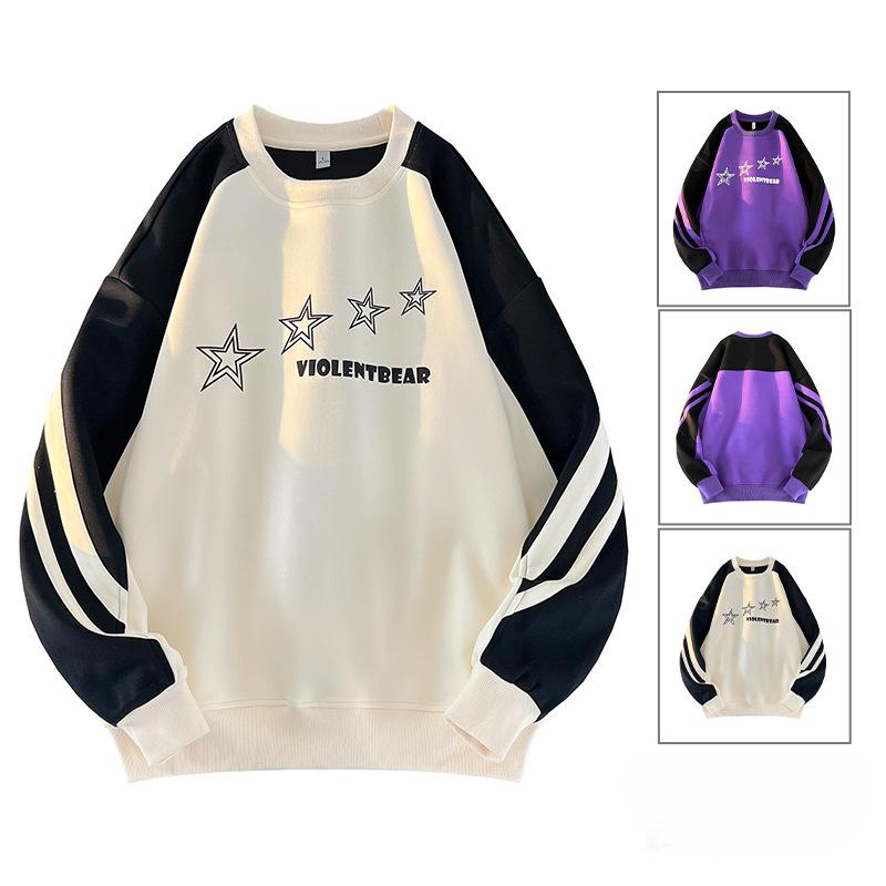 American Fashion Brand Contrasting Color Splicing Round Neck Ins Trendy Loose and Versatile Couple Jacket Spring New Sweatshirt for Men and Women