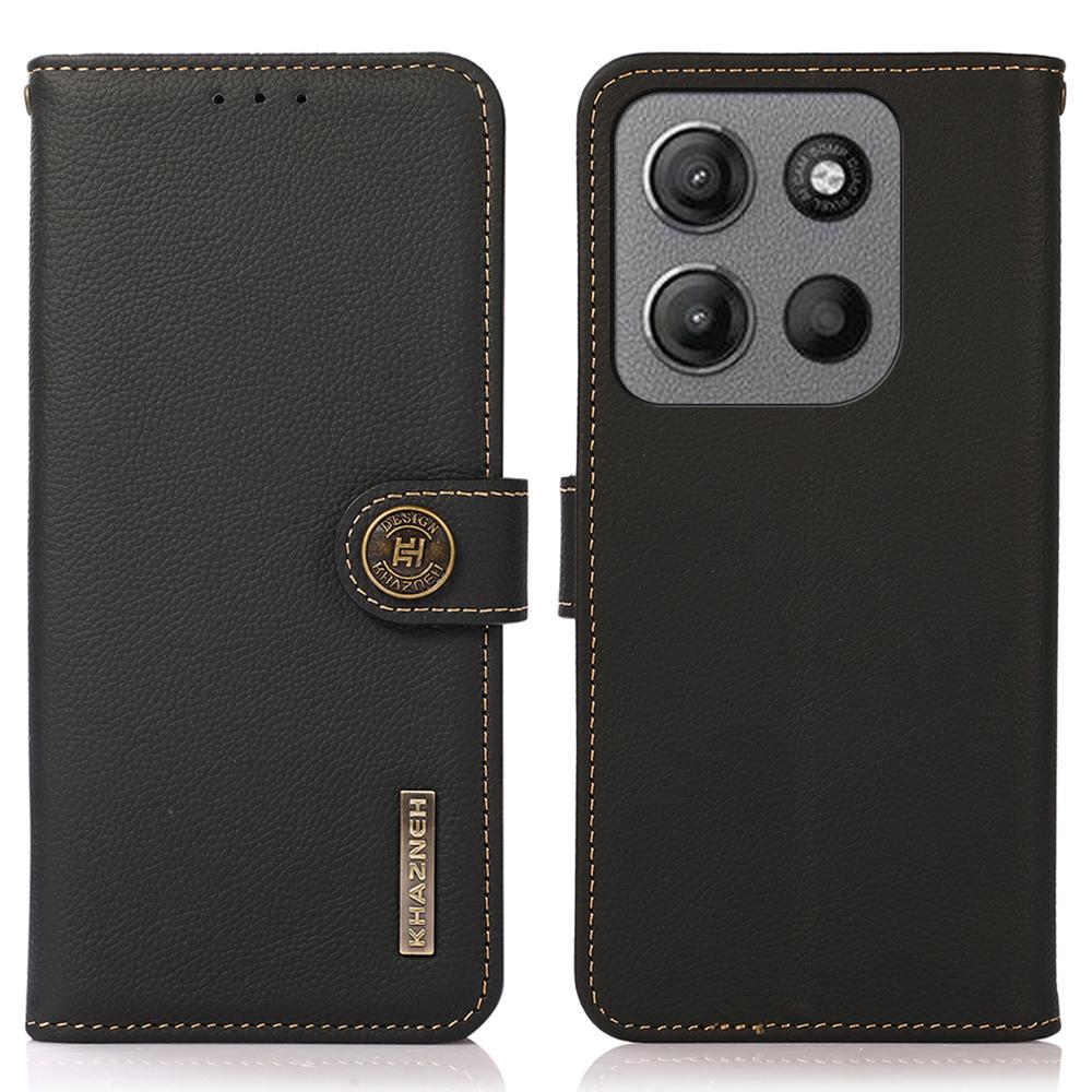 

KHAZNEH Для Motorola Moto G15 4G/G05 4G Чехол Кожаный кошелек-обложка для телефона из натуральной коровьей кожи Black