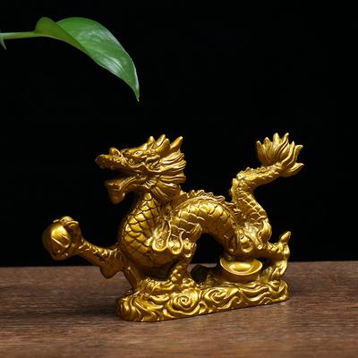 2024 Tierkreiszeichen Drache Nippes Harz Goldener Drache Modell Statue Feng Shui Heimdeko Geschenk für Freunde