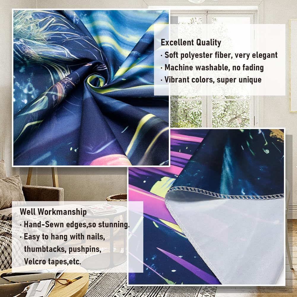 Amonercvita Blacklight Alien UFO Tapestry Neon Mushroom Floral Tapestries UV Reactive Yoga Meditation Tapestry Fantasy Forest Tapestries Wall Hanging