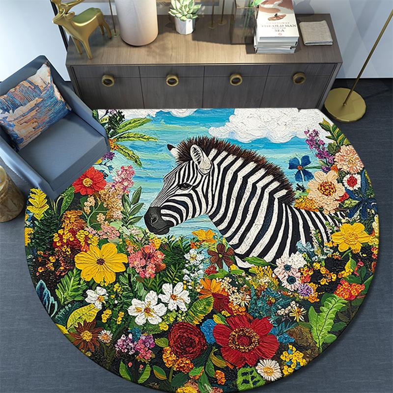 Zebra Round Area Rug,Carpet Rug for Living Room Bedroom Sofa Playroom Decor,Non-slip Floor Mat