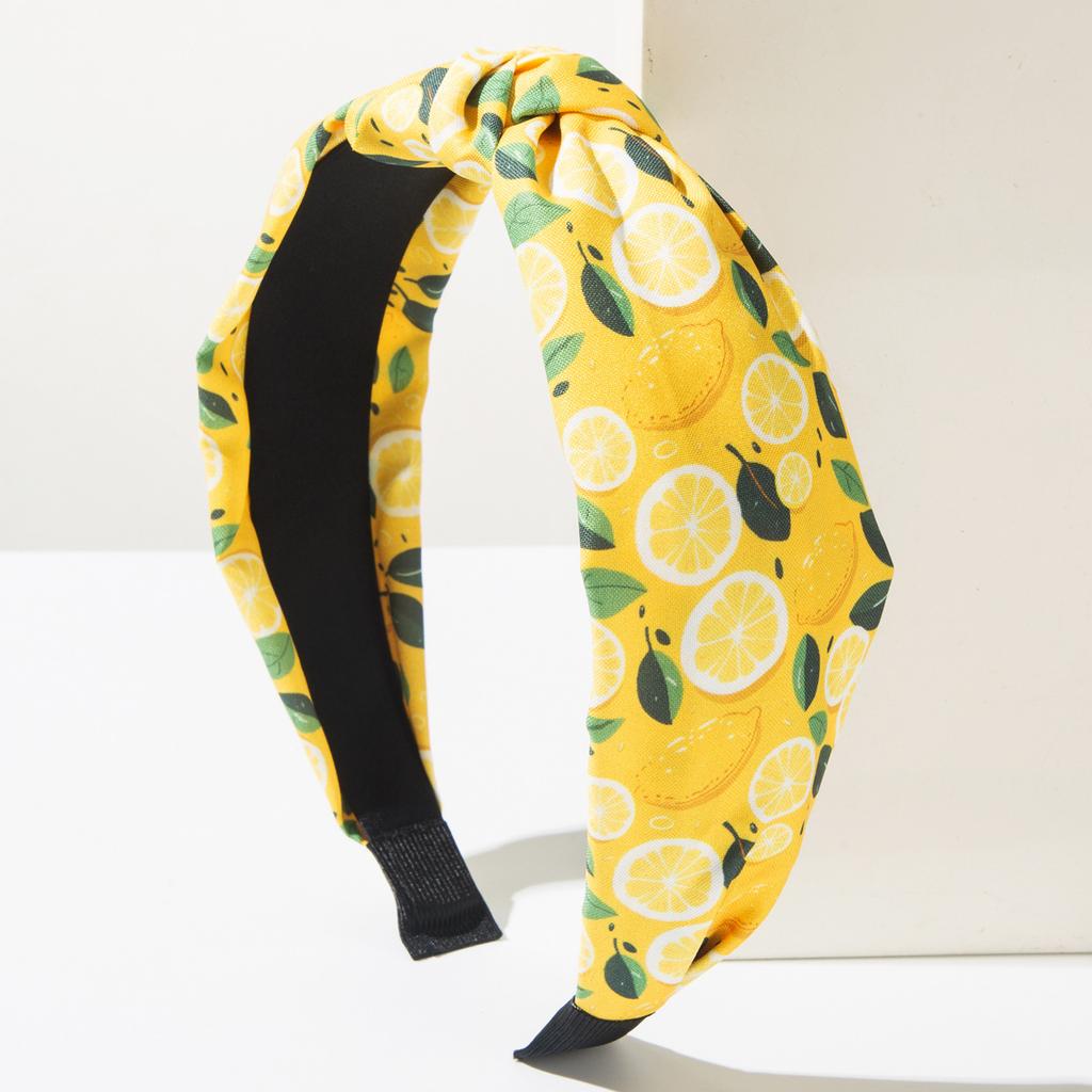 Nuova Cerchietto Frutta Nodo Bordo Largo Multicolore con Stampa Limoni - Un Affascinante e Adorabile Accessorio per Capelli Realizzato in Tessuto.